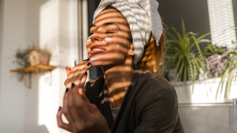 women going through her beauty routine