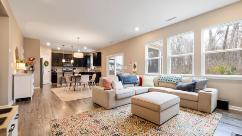 showing open plan lounge and kitchen in modern home